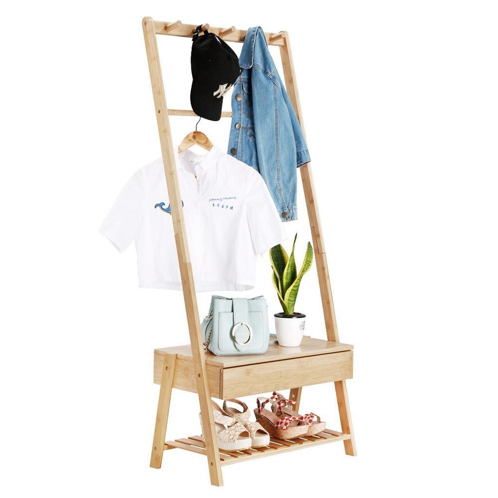 Bamboo Garment Rack with Drawers - Modern Minimalist Style