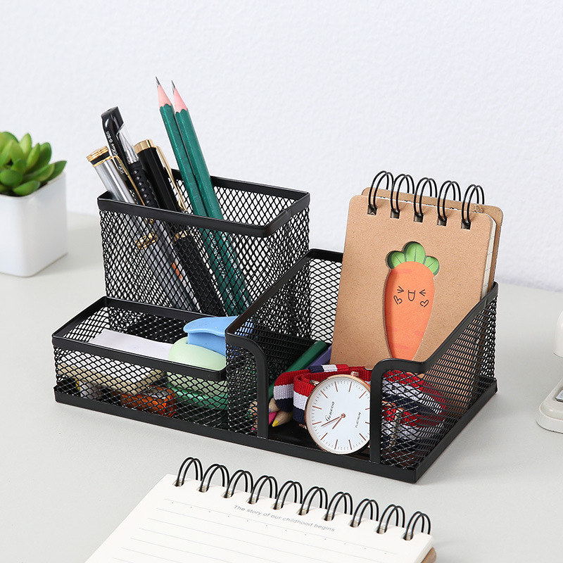 Portalápices multifuncional, arte creativo en metal y hierro con tres o cuatro compartimentos, caja de almacenamiento de papelería para estudiantes, almacenamiento creativo.