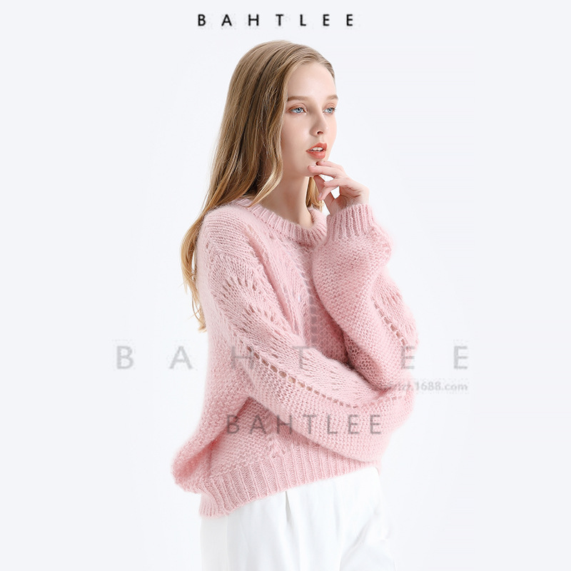 Autumn and Winter New Style Mauhair Thick Stick Needle Sweater Knitted Loose Lazy Style Hollow Gouhua Women