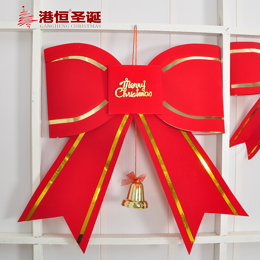 Lazo decorativo navideño de papel dorado de 20 cm con cascabel, adorno rojo para colgar en el árbol de Navidad, accesorios para regalo