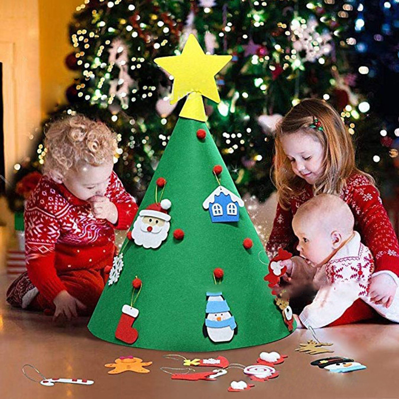 Amazon popular Navidad hecho a mano DIY regalo de los niños fieltro tela árbol de Navidad regalo educativo decoraciones