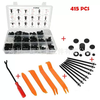 415PCS塑料汽车卡扣+带扣工具+4套套件+8条扎带+20个海绵垫圈HE06