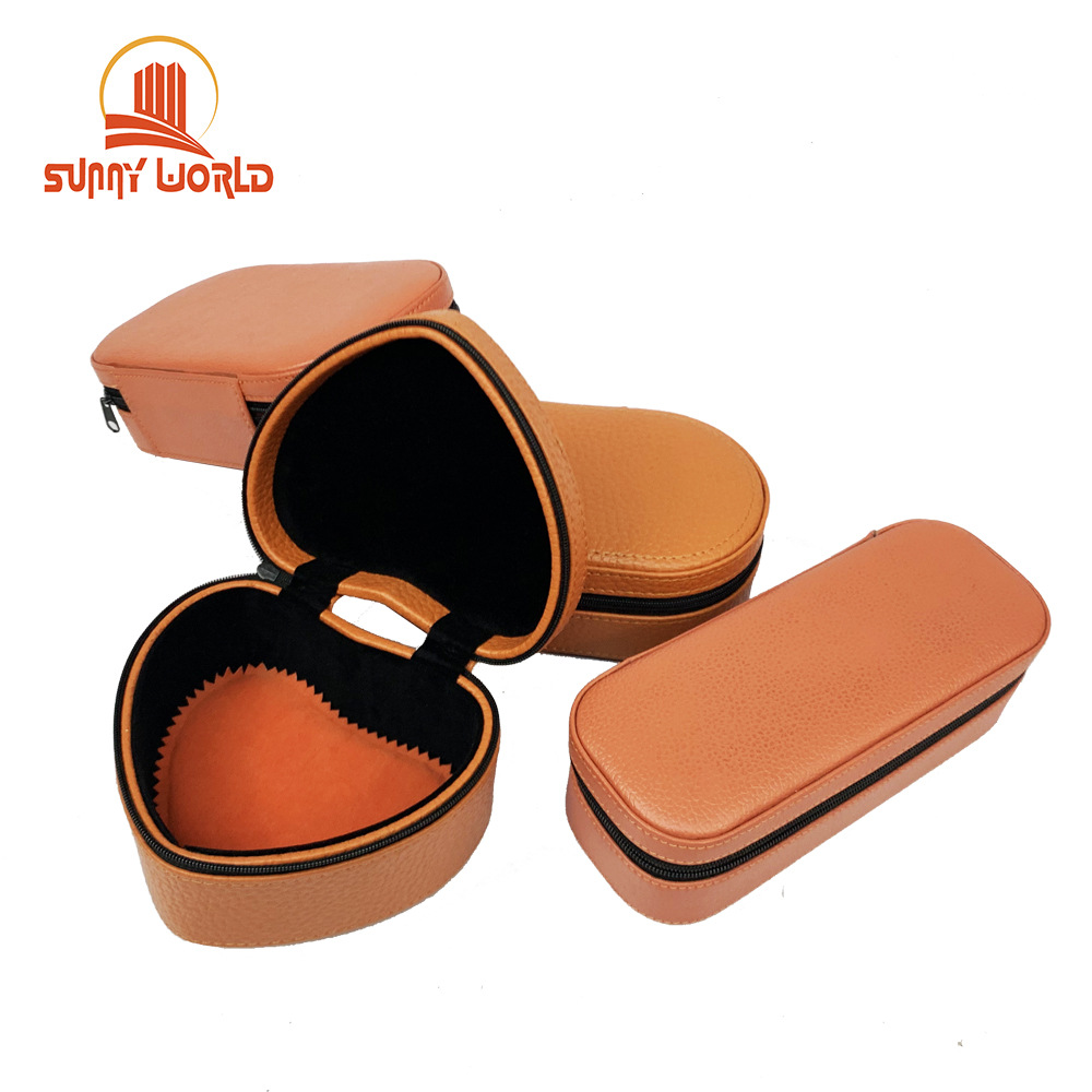 高档橙色皮革拉链收纳盒双层方形首饰化妆品礼盒旅游纪念品包装