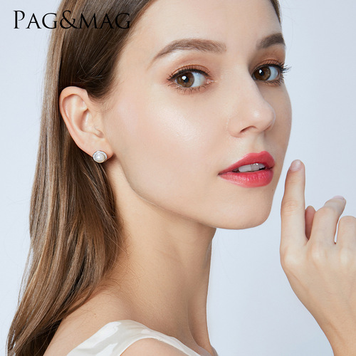 PAG&MAG exquisite earrings 925 silver earrings disc pearl earrings retro lady versatile Valentine's Day gift