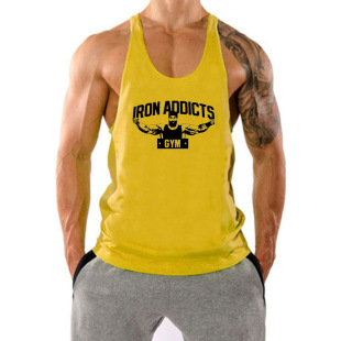 Men's Summer Sports Running Casual Loose Letter Cotton Round Neck Strap Men's Bodybuilding Fitness Vest