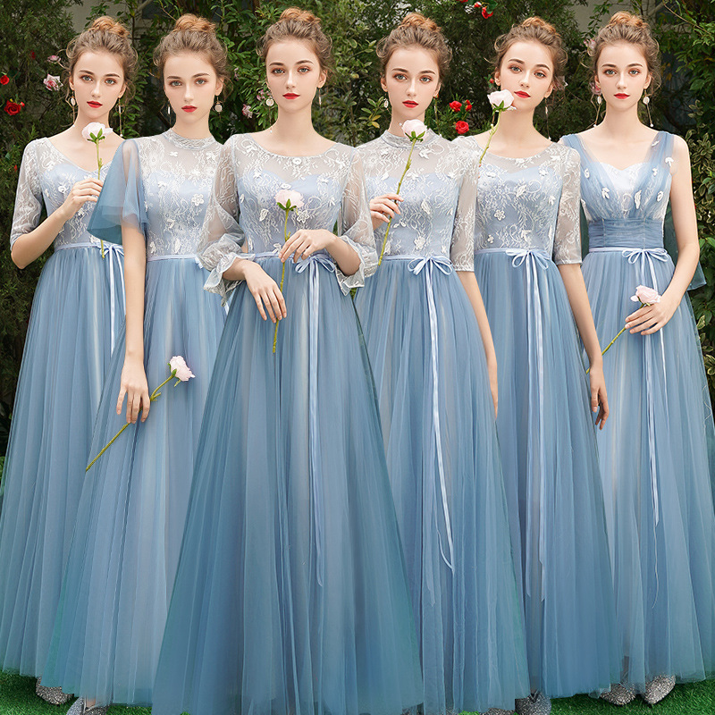 Gray Blue Evening Dress Bridesmaid Dress 2025 Long Bridesmaid Group Sister Dress Birthday Party Host Dress