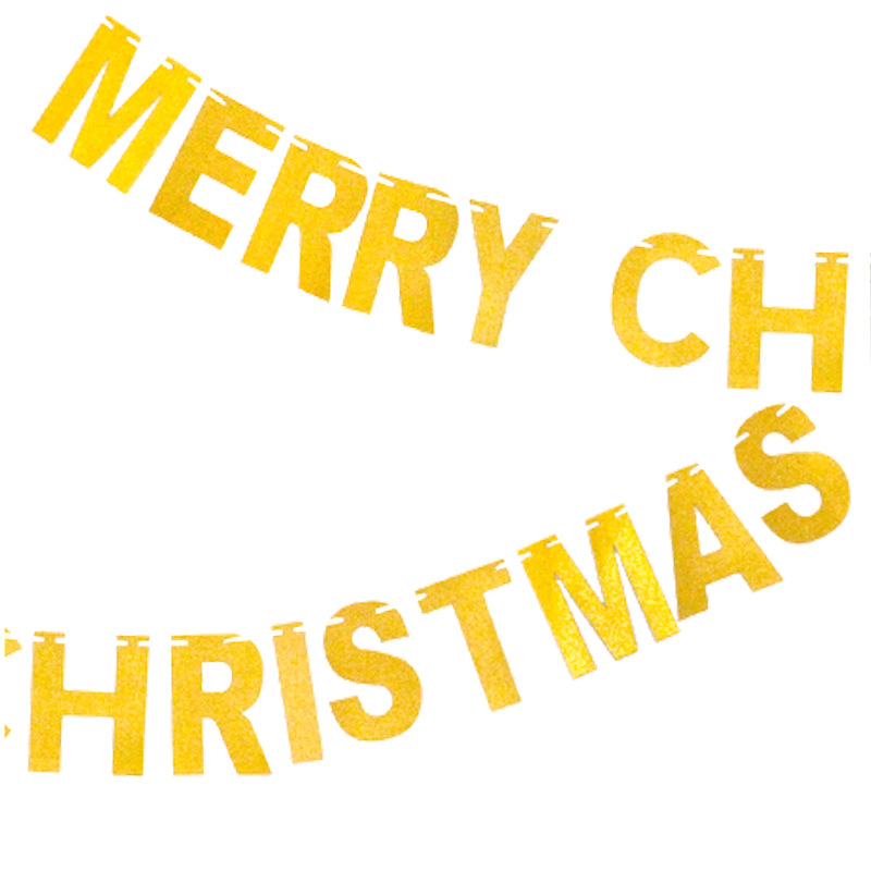 Polvo brillante oro MERRY navidad carta de papel tirar de flores de la bandera de la fiesta de Navidad suministro directo del fabricante