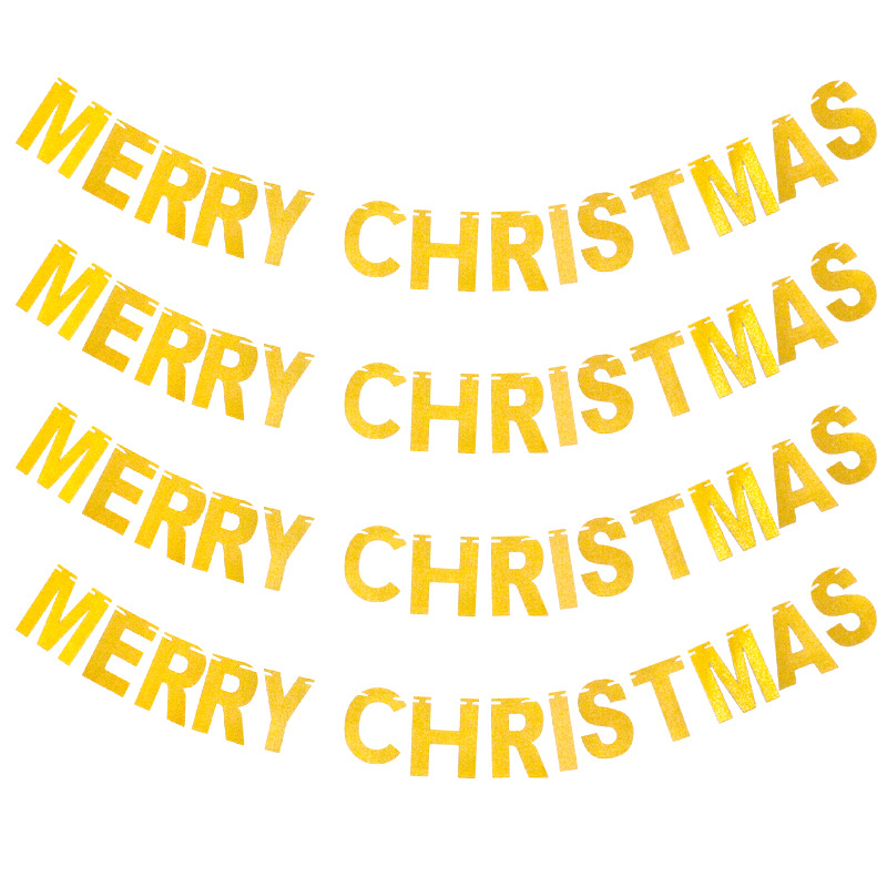 Polvo brillante oro MERRY navidad carta de papel tirar de flores de la bandera de la fiesta de Navidad suministro directo del fabricante