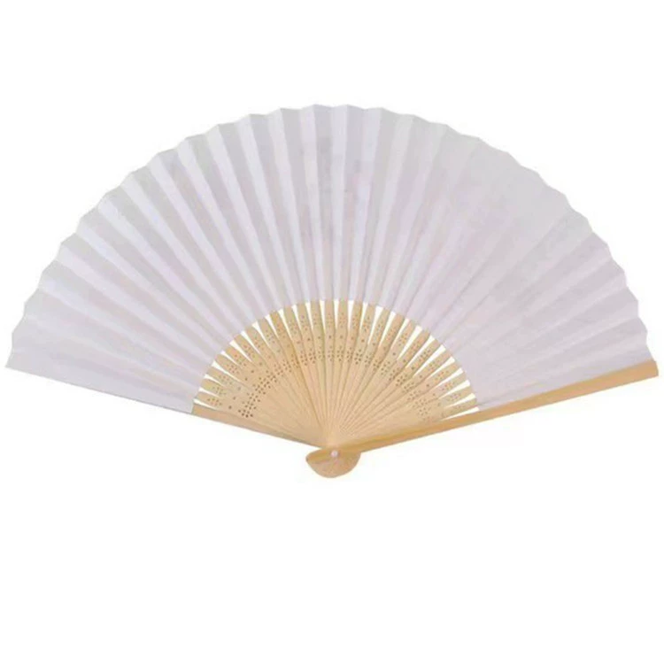 7″ folding paper fan, blank Chinese style, single OPP bag, folded 21 cm, spread ~37.5 cm