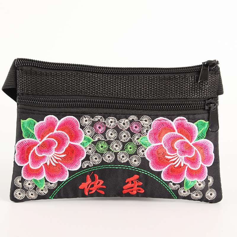 Ethnic Style Copper Coin Embroidered Canvas Tote Shoulder Bag, Embroidered National Trend Crossbody Versatile Long Wallet