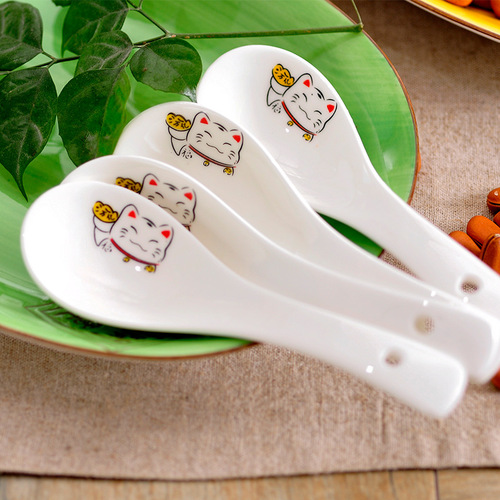 [Cartoon Spoon] Chinese Porridge Spoon Measuring Spoon Hotel Kitchen Bone China Ceramic Household Spoon Tableware