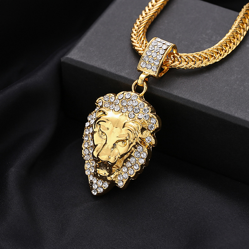 Nuevo europeo y americano diamante cabeza de león hip hop collar hombres neutral chapado en oro hiphop colgante collar Accesorios