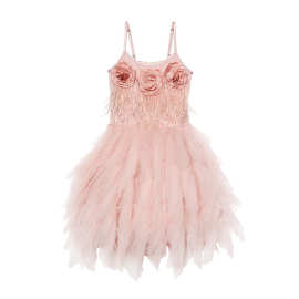 女童鸵鸟毛裙羽毛亮片花朵吊带纱裙礼服裙公主裙蓬蓬裙公主风礼服