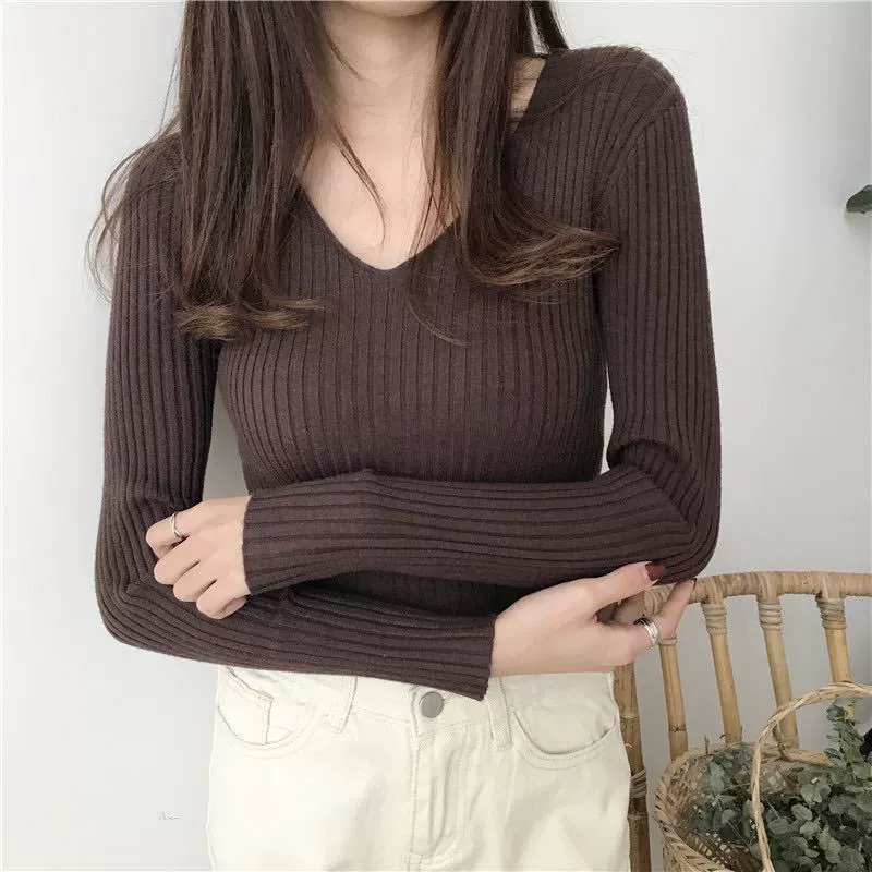 Demi-season knitted keep warm base body-friendly long-sleeve, retro sweater, with sleeve, tight
