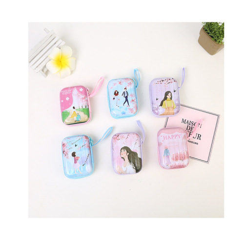 Jewelry tinplate storage bag rectangular student portable zipper bag cartoon children's coin bag storage box