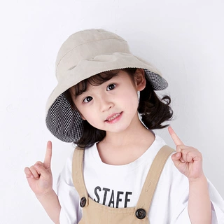 儿童空顶帽子夏季格子防晒遮阳帽亲子女童太阳渔夫帽透气大帽檐