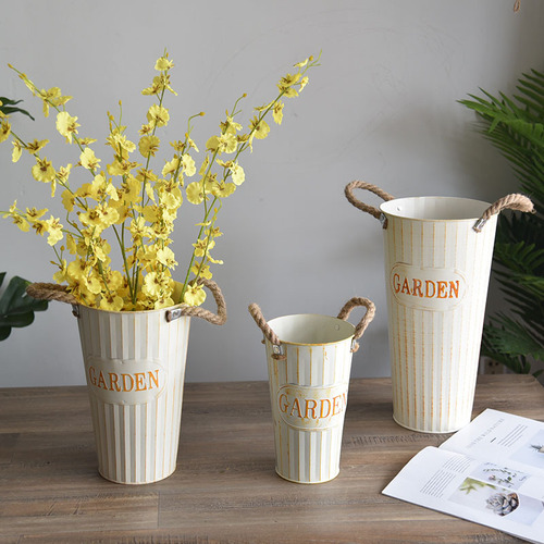 Dry flower bucket flower arranging device high flower bucket flower shop decoration iron bucket dry flower bucket American flower tube floor-standing vase iron bucket