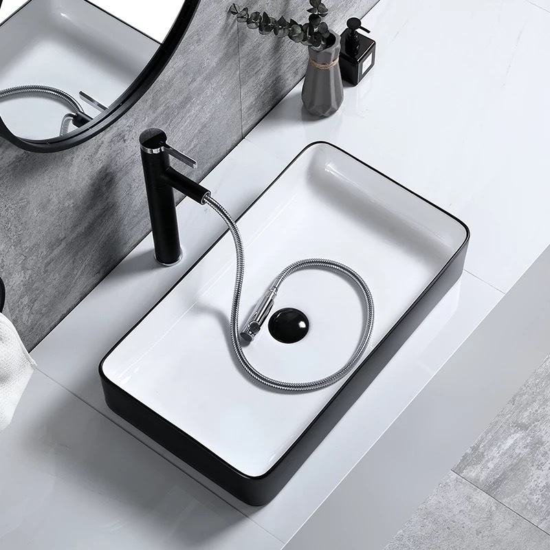 Nórdico lavabo de cerámica mesa cuadrada cuenca simple baño blanco y negro de estilo europeo Cuenca del lavabo artístico