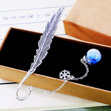 古银羽毛永生花干花球学生书签批发文创礼品礼物小清新文艺书签