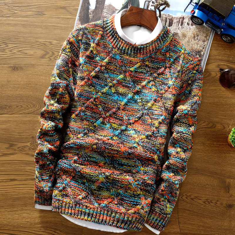 Winter 2026 Aliexpress Wish Foreign Trade Men's Diamond-Shaped Pullover Round-Neck Sweater Slim Fit Korean Style Men's Knitwear