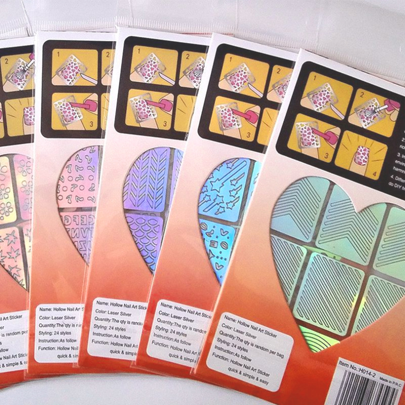 Colorido láser hueco pegatinas de uñas plantilla de impresión de uñas plantilla grande pintada de impresión transfronteriza exclusiva para la venta al por mayor