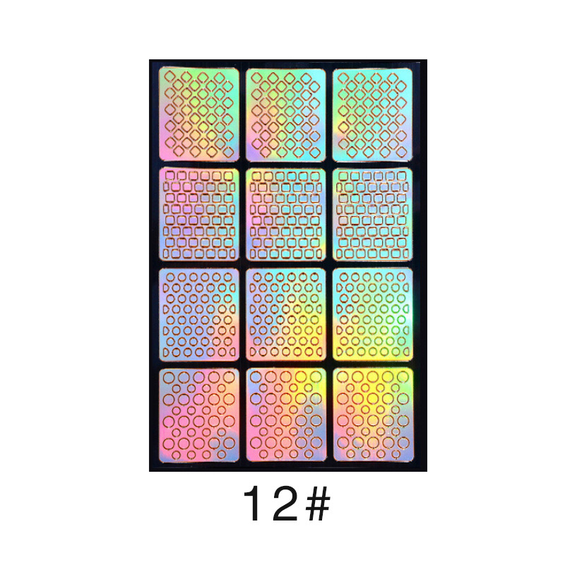 Colorido láser hueco pegatinas de uñas plantilla de impresión de uñas plantilla grande pintada de impresión transfronteriza exclusiva para la venta al por mayor