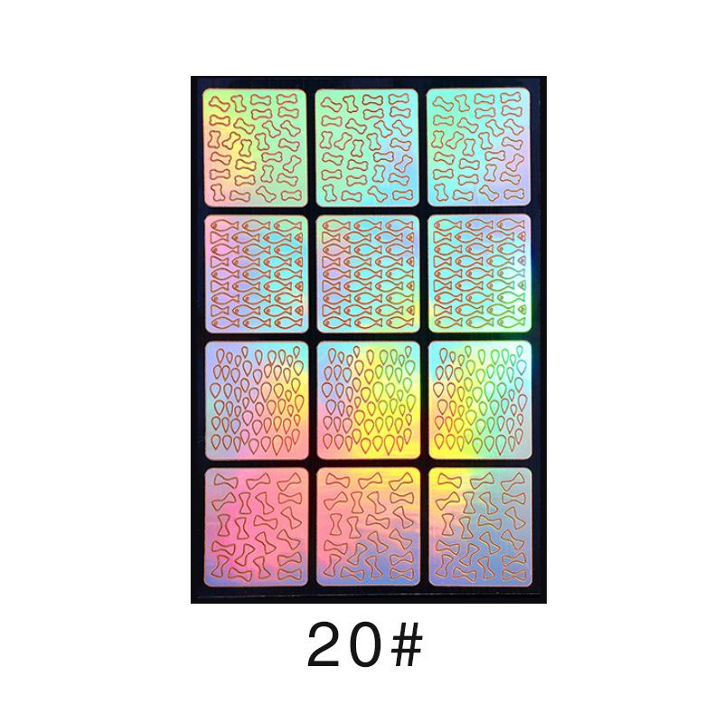 Colorido láser hueco pegatinas de uñas plantilla de impresión de uñas plantilla grande pintada de impresión transfronteriza exclusiva para la venta al por mayor
