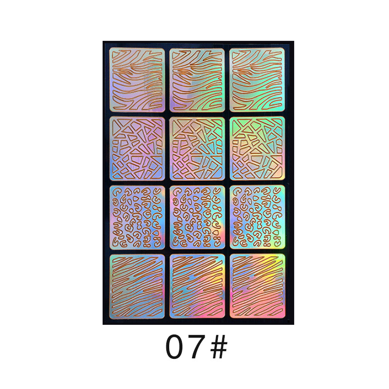 Colorido láser hueco pegatinas de uñas plantilla de impresión de uñas plantilla grande pintada de impresión transfronteriza exclusiva para la venta al por mayor