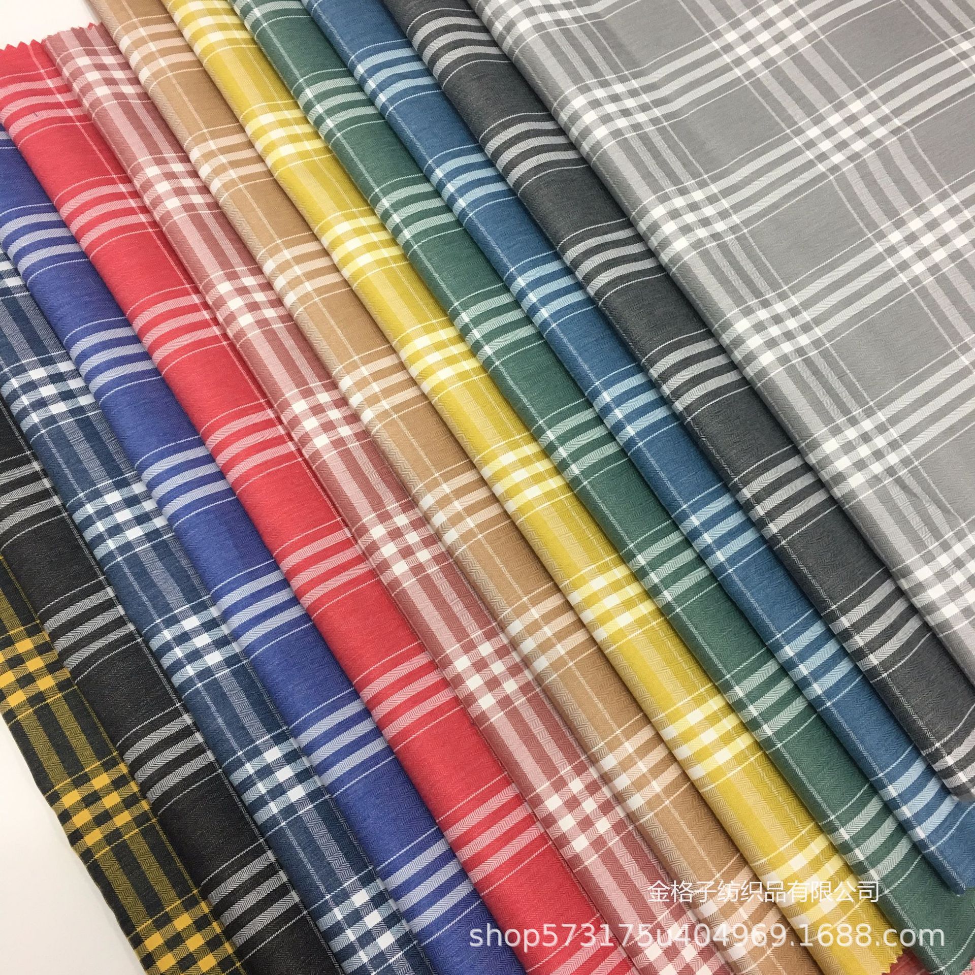 TC格子制服裙面料 人字纹涤棉色织格子布 春秋夏衬衫布 连衣裙布