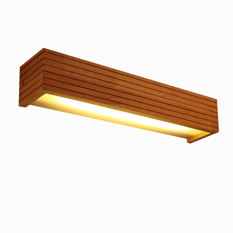 Espejo LED con luz frontal, mueble de baño de madera maciza, estilo nórdico, luz para espejo, impermeable, rectangular, luz para espejo de madera natural para baño