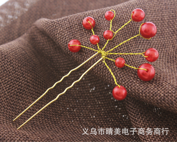 Venta caliente nupcial pelo tenedor perla flor accesorios para el cabello diamante incrustado PIN en forma de U clip horquilla cabeza joyería pieza única