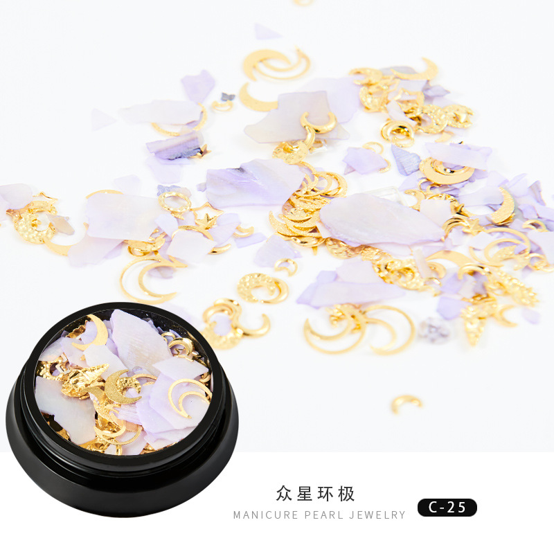 Comercio exterior nueva manicura estrella Luna joyería mixta Caja Popular cobre ronda remache lentejuelas uñas diamante decoraciones belleza