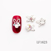 Rabbit for manicure, metal glossy jewelry from pearl, nail decoration, with gem, wholesale