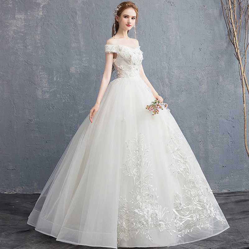 2026 European and American New Style Off-Shoulder Wedding Dress for Brides, Slimming High-Waisted Maternity Dress, Simple Petite Gown with Train