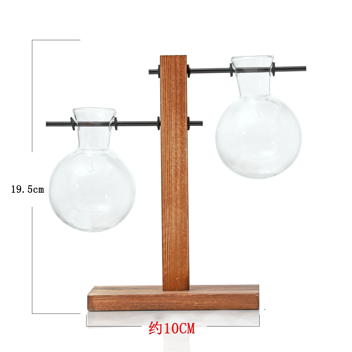 Simple creativo hidropónico soporte de madera pequeño florero verde rábano planta hidropónica florero transparente decoración de escritorio