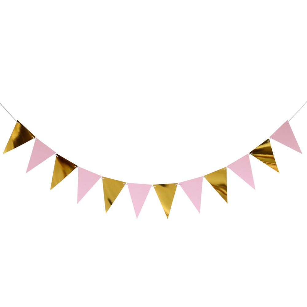 Bandera Triangular con Patrón de Ondas en Papel Dorado, Decoración de Cumpleaños, Pancarta Festiva, Decoración de Fondo para Fiestas, Accesorio de Fondo, Bandera Triangular