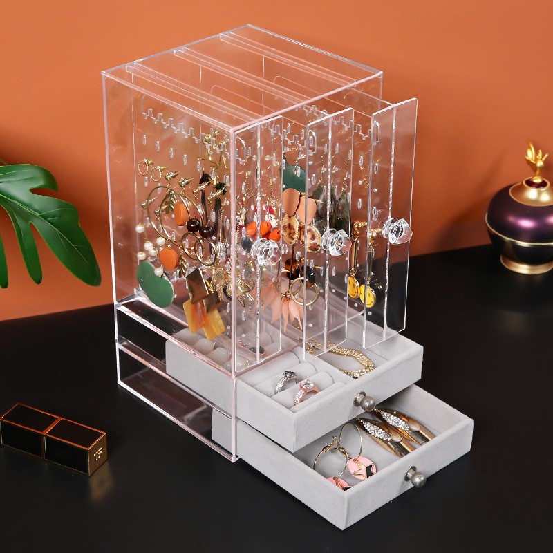 Acrylic Transparent Storage Box Necklace Earrings Jewelry Box Ring Earrings Dustproof Multi-Layer Drawer Storage Jewelry Rack