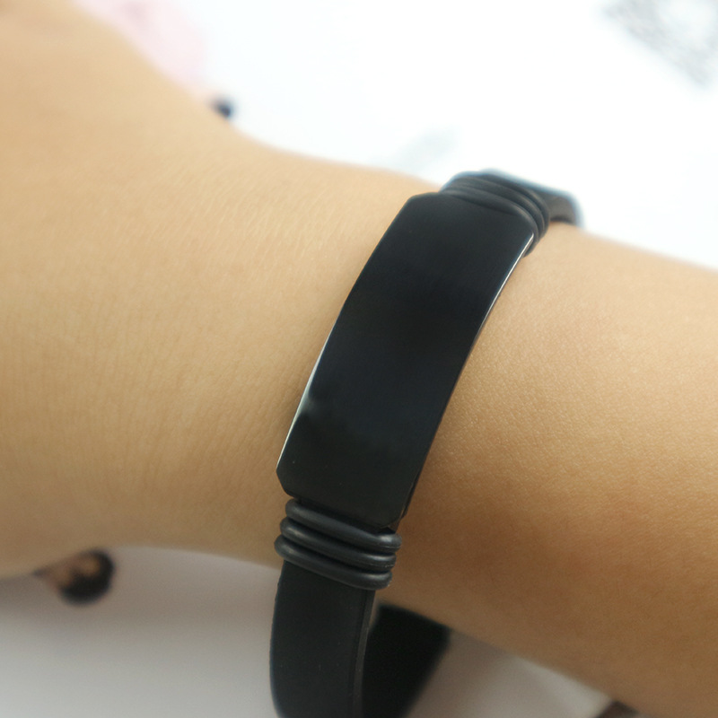 New product bracelet silicone bracelet men's Korean version of stainless steel black adjustable bracelet birthday gift factory direct sales