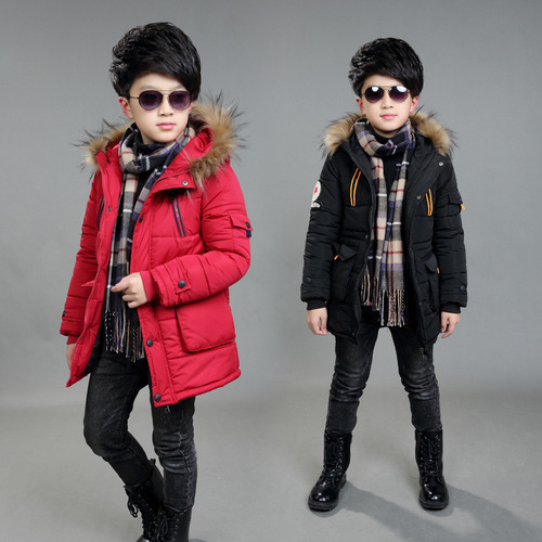 Children's winter cotton jacket, long sleeve, thick outerwear for boys, middle-sized children cotton coat, children's flight mark cotton clothing