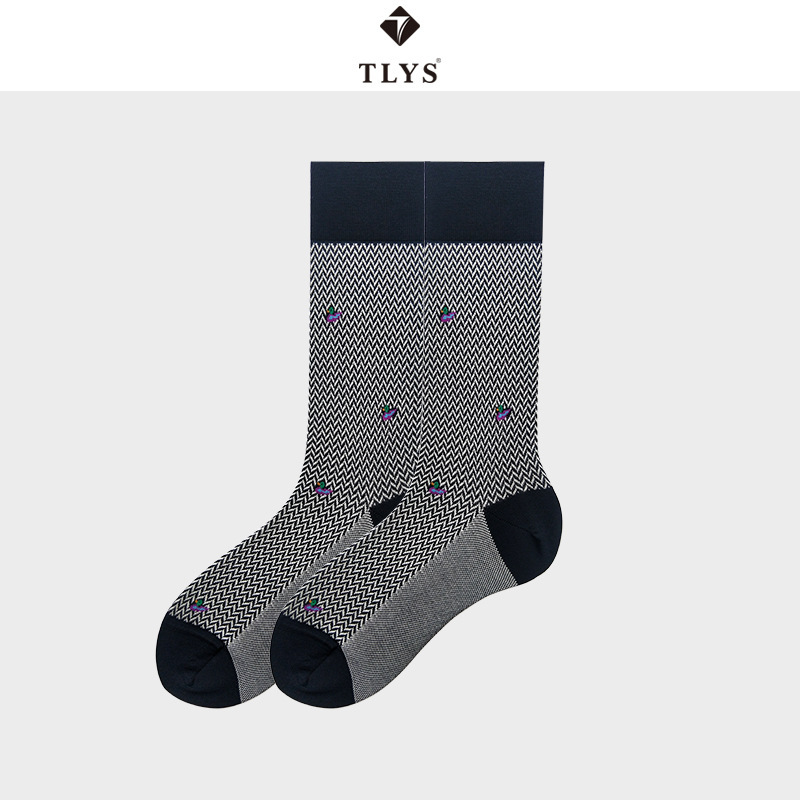 Spring and Summer Folded Line Pattern Suit Socks Little Mandarin Duck Jacquard Mid-Calf Socks Low-Key Luxury Suit Socks