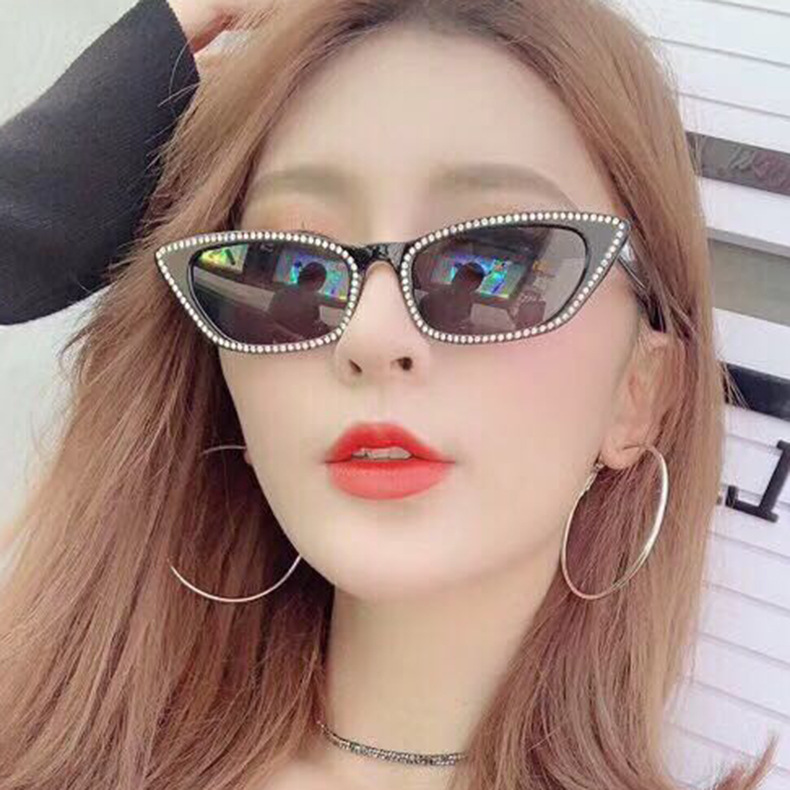 Imitation Diamond Cat-Eye Sunglasses 2019 Fashion Small Frame Women's Trendy Personality Sunglasses Internet Celebrity Sunglasses 5100