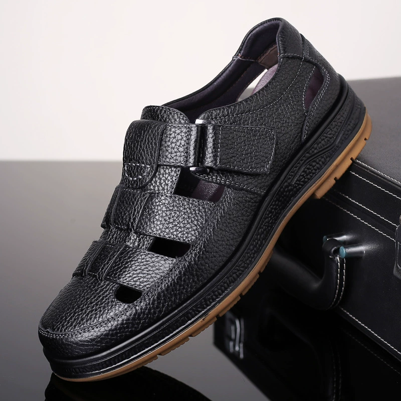 2023 летние мужские повседневные туфли с полыми отверстиями, сандалии, деловые летние туфли из натуральной кожи Baotou, кожаные туфли для папы на сухожилой подошве