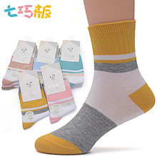 七巧板精梳棉童袜春秋拼色条纹莱卡春秋薄款儿童棉袜学生宝宝袜子