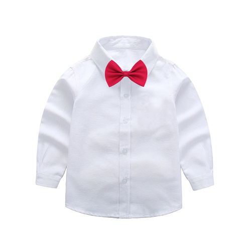 Boys' white shirts, children's white shirts, white school uniforms and performance clothes, middle and large children's white shirts, spring and autumn long sleeves