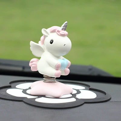 Creative Swinging Unicorn Car Dashboard Decoration Ornament, High-End Niche Resin Craft (Car ornaments) - shaking-head-unicorn-pink-comes-with-double-sided-tape-no-mat-included