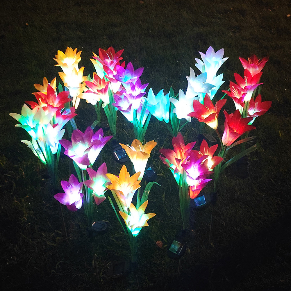 Solar lily flower lamp color changing LED artificial flower outdoor rainproof solar flower lamp garden decoration lawn lamp