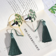 金屬熊貓書籤烤漆中國風團扇書籤 小動物流蘇書籤廠家批發