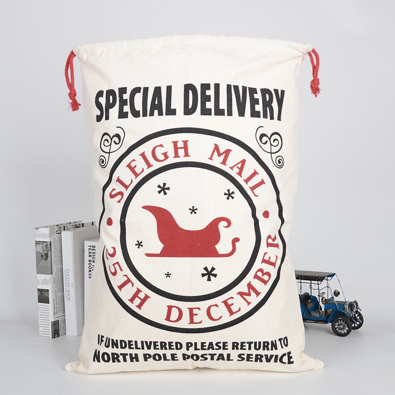 跨境热销圣诞节帆布袋圣诞糖果收纳布袋圣诞礼品袋抽绳束口袋批发