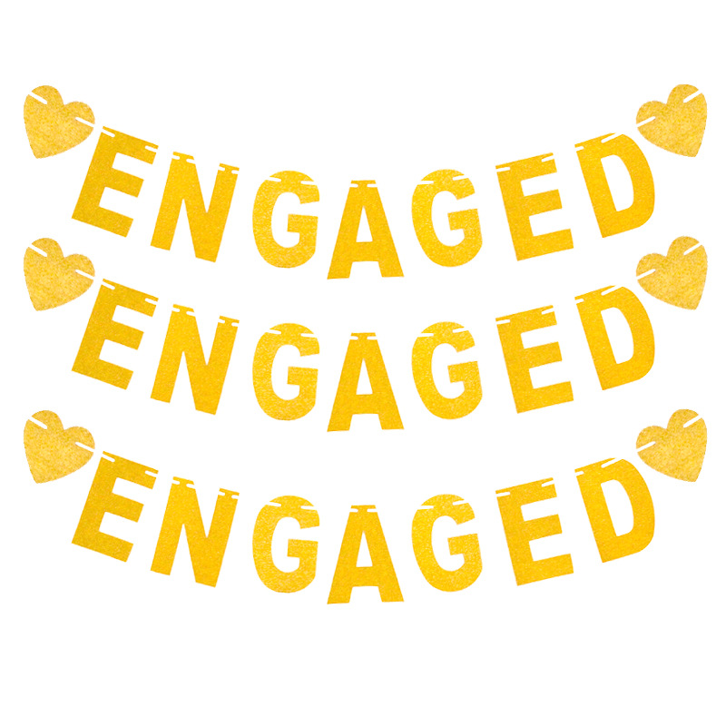 Bandera de tirón de decoración de un solo partido ENGAGED Gold Glitter Love pull Flower letter banner Factory supply