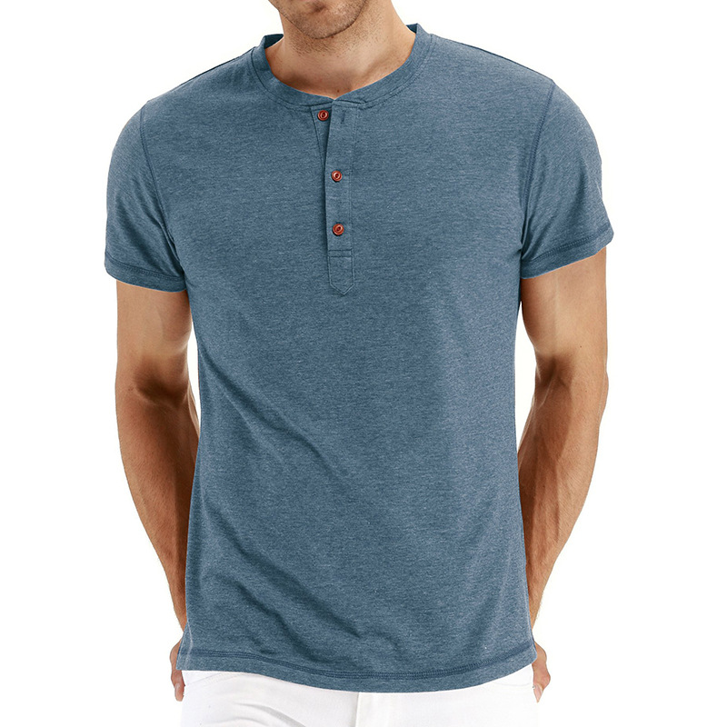 Camisetas de manga corta para hombre, estilo europeo y americano, camisetas Henley para hombre, comercio exterior, informales y versátiles, verano 2022